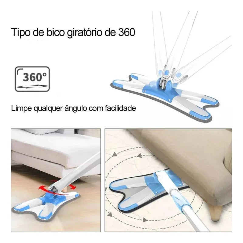 Esfregão Giratório Lava E Seca Torção Microfibra Multiuso Limpeza de Piso Cozinha Limpa Rodo Mágico 360°